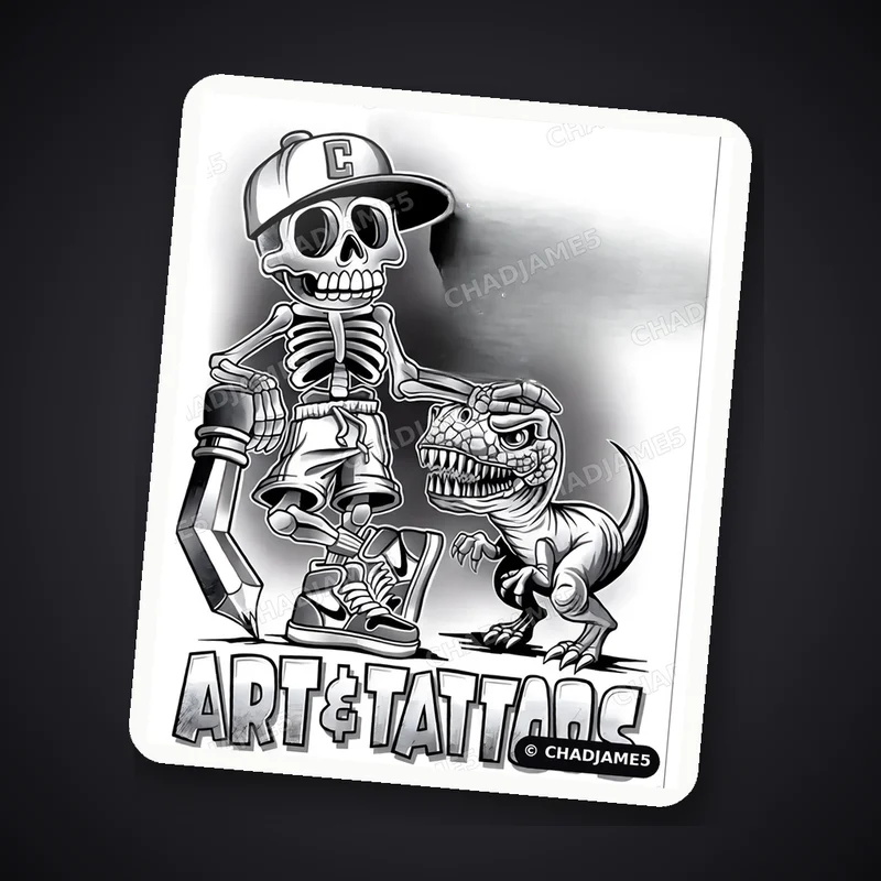 Skeleton, Rex and Pencil Sticker