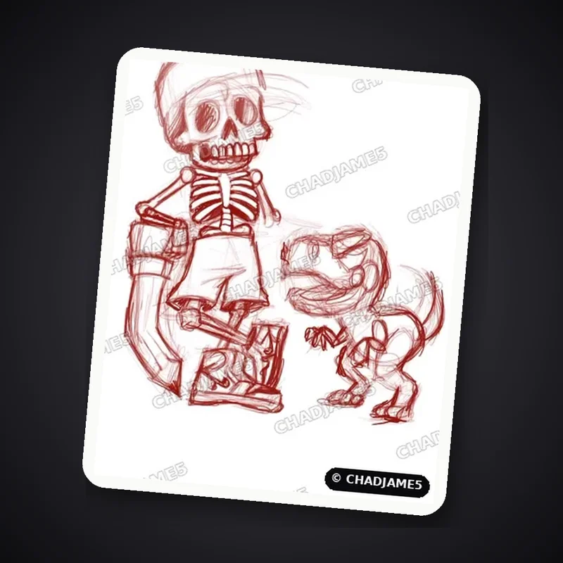 Skeleton and Rex Sketch Sticker